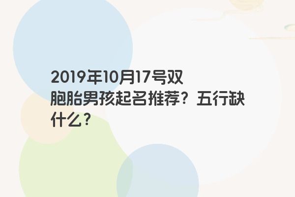 2019年10月17号双胞胎男孩起名推荐？五行缺什么？