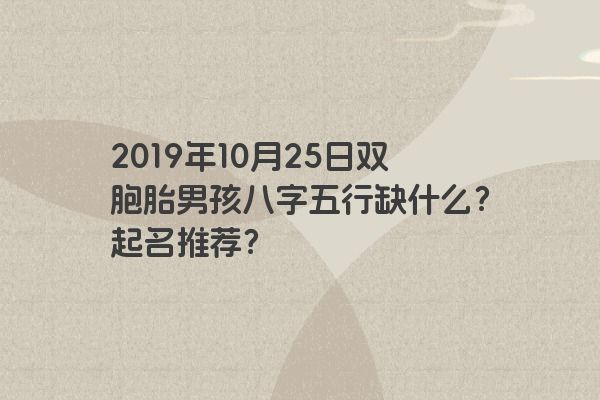 2019年10月25日双胞胎男孩八字五行缺什么？起名推荐？